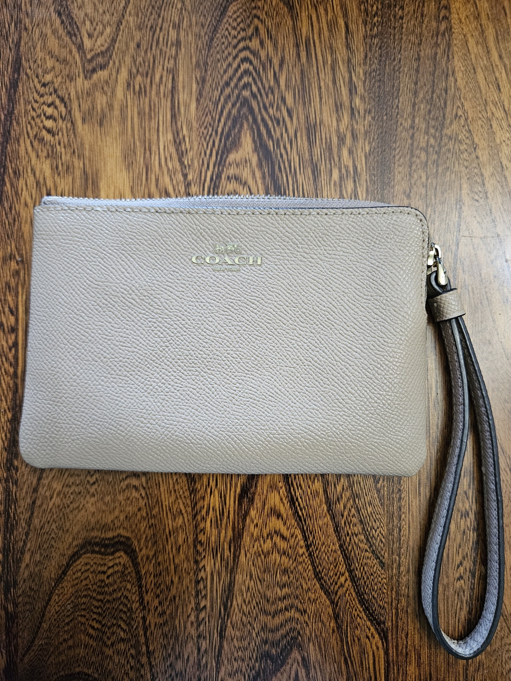 Coach Taupe Leather Wristlet Clutch